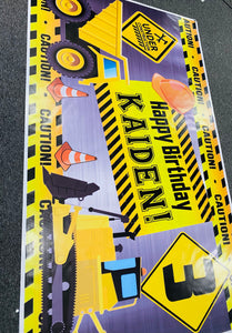 Construction caution birthday banner/backdrop