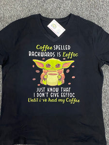 Yoda coffee spelled Eeffoc tshirt