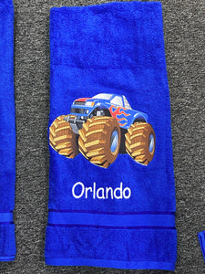 Monster truck personalised towel set