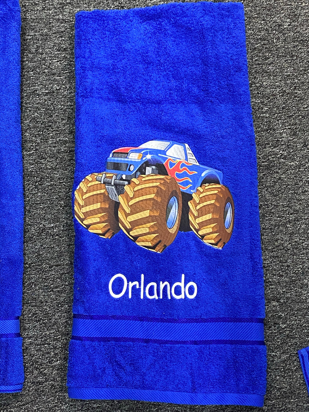 Monster truck personalised towel set
